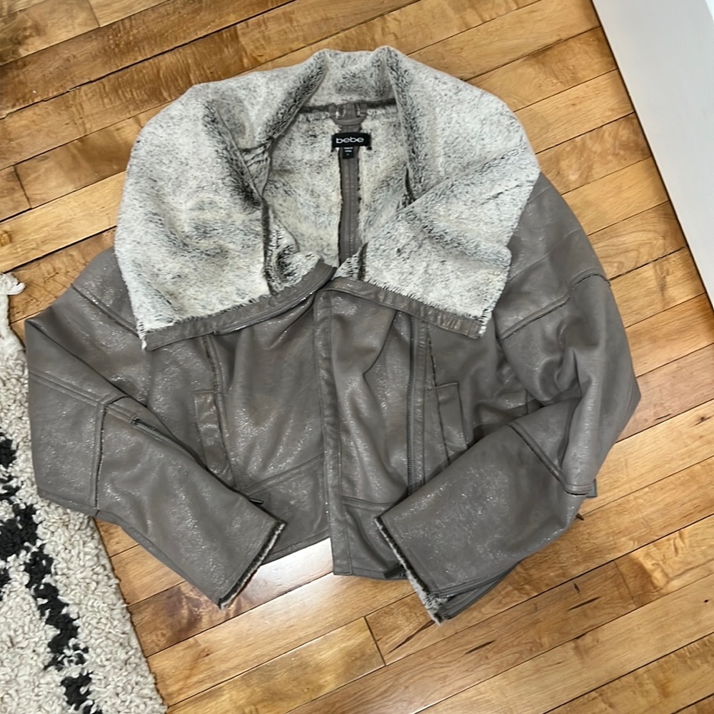 Bebe Vegan Leather Fur lined Moto Jacket